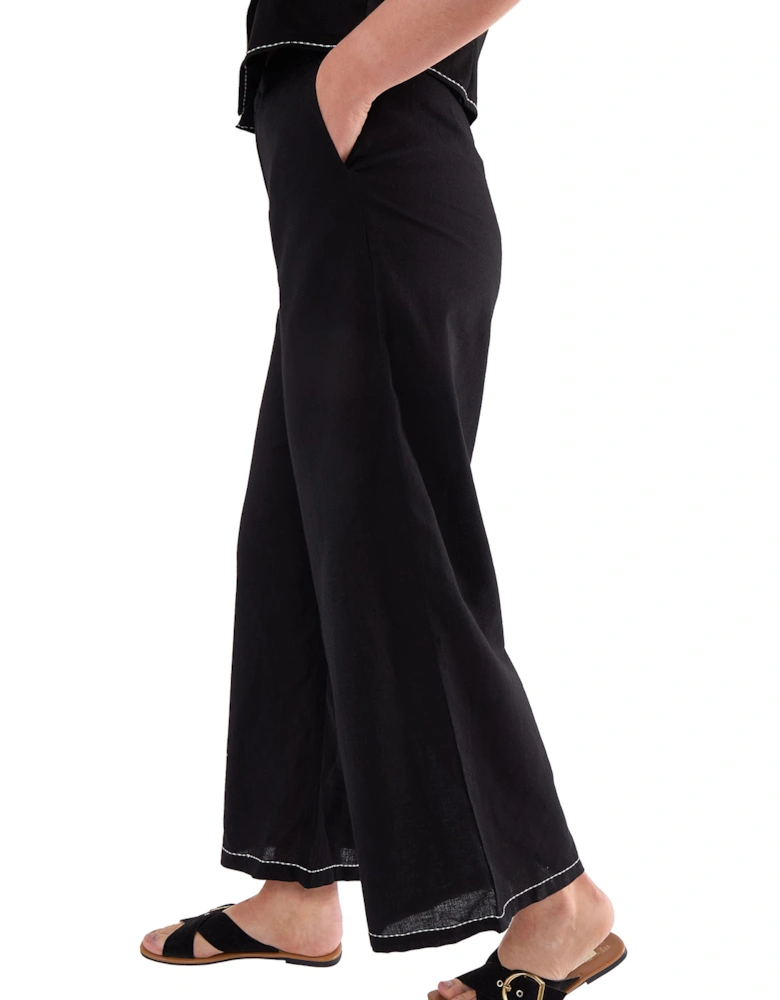 Black Contrast Embroidery Stitch Detail Trouser
