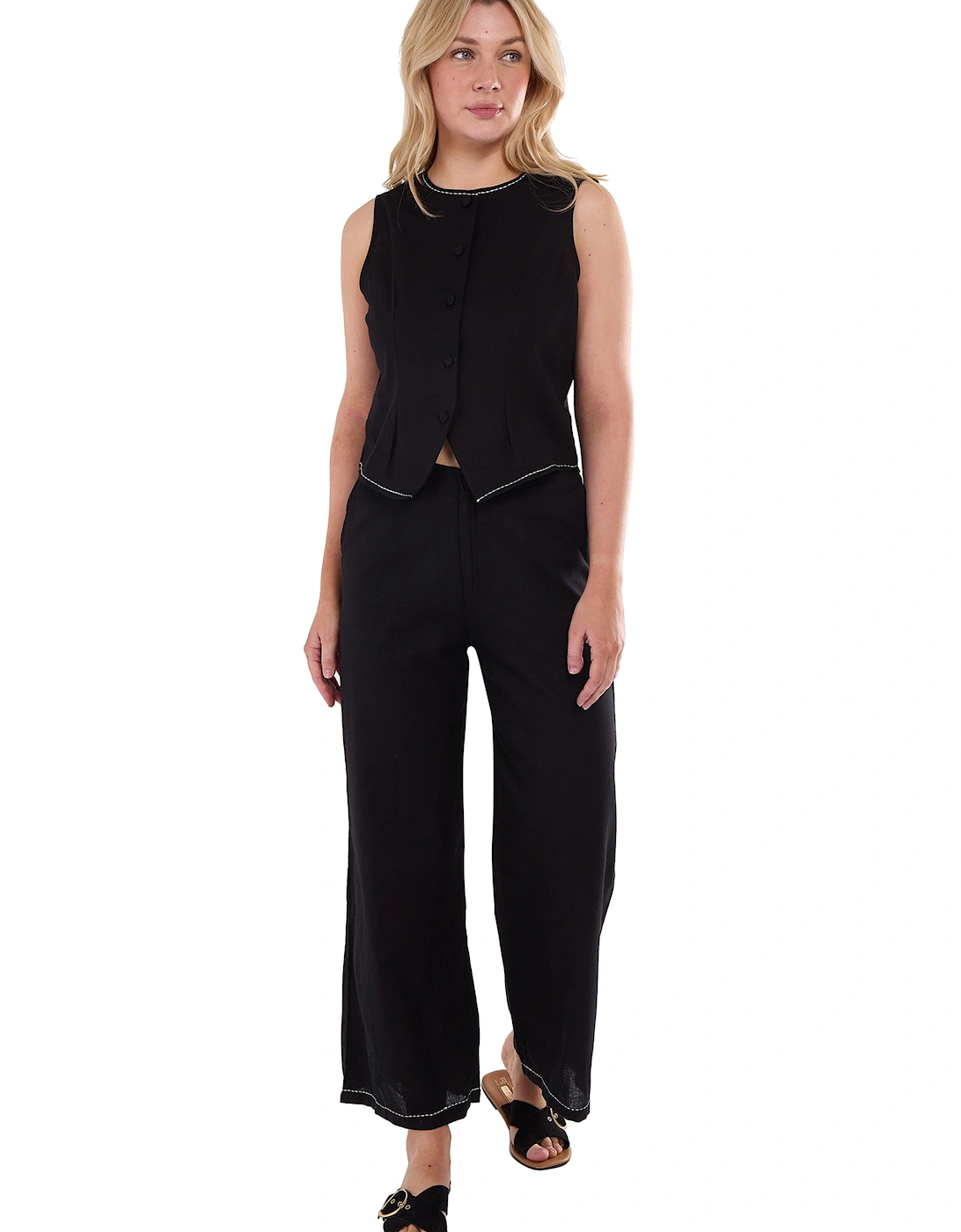 Black Contrast Embroidery Stitch Detail Trouser, 5 of 4