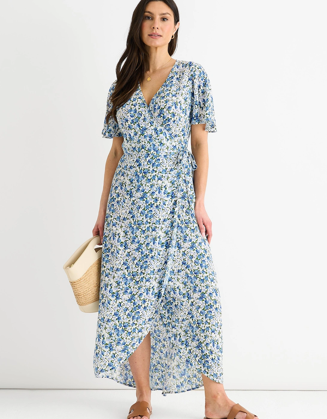 Blue Floral Wrap Midi Dress, 5 of 4