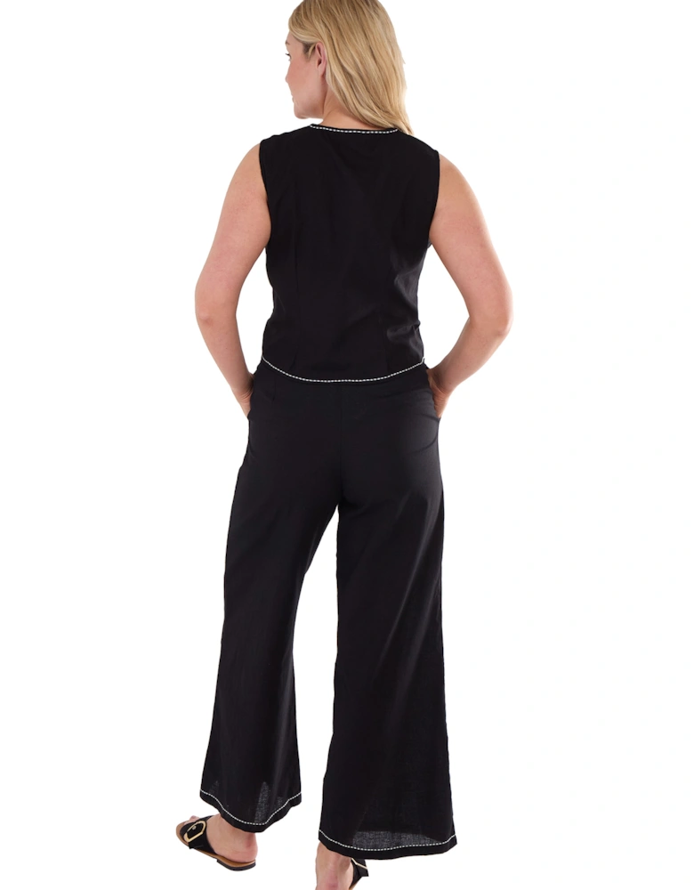 Black Contrast Embroidery Stitch Detail Trouser