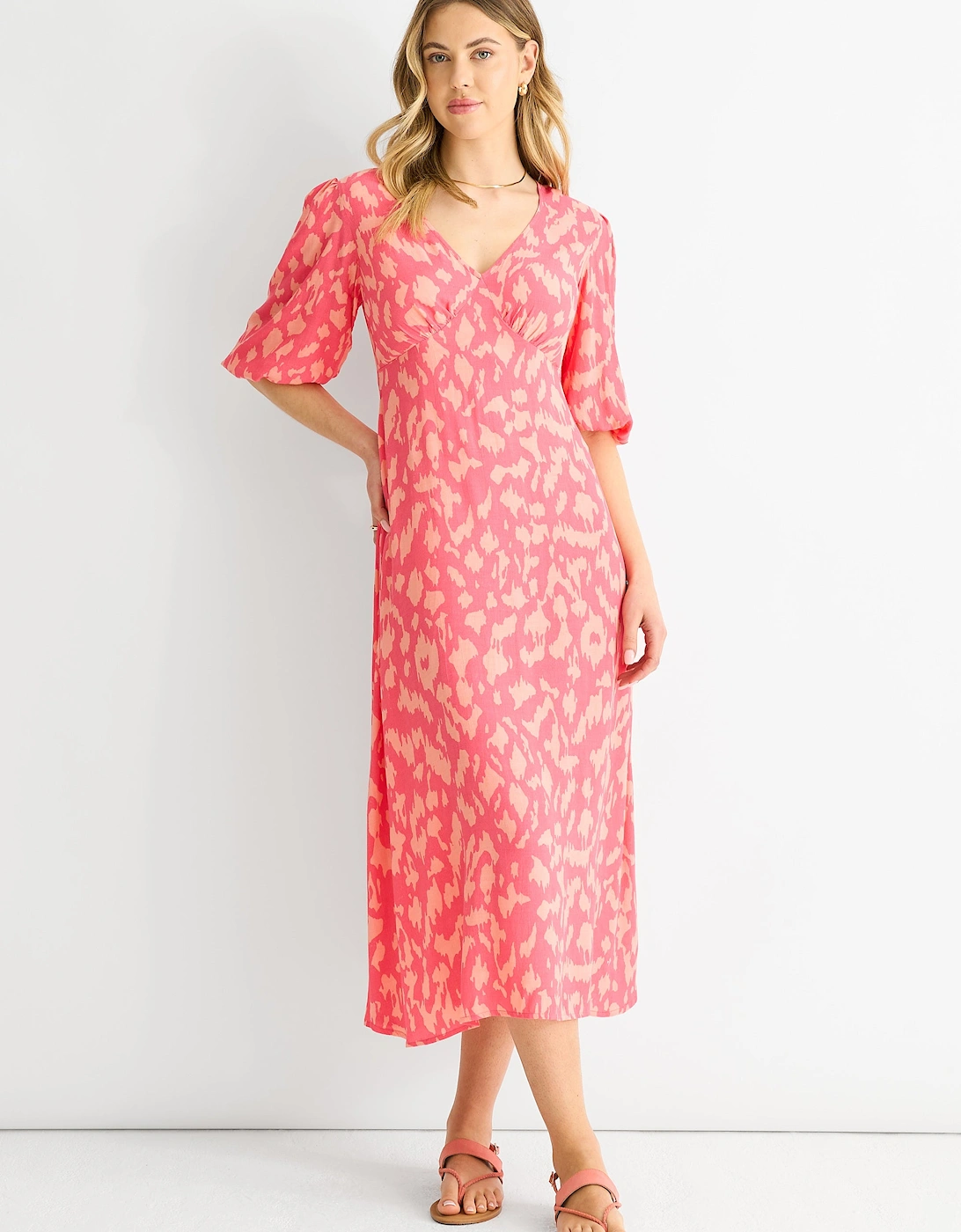 Pink Animal Print Viscose Midi Dress, 5 of 4