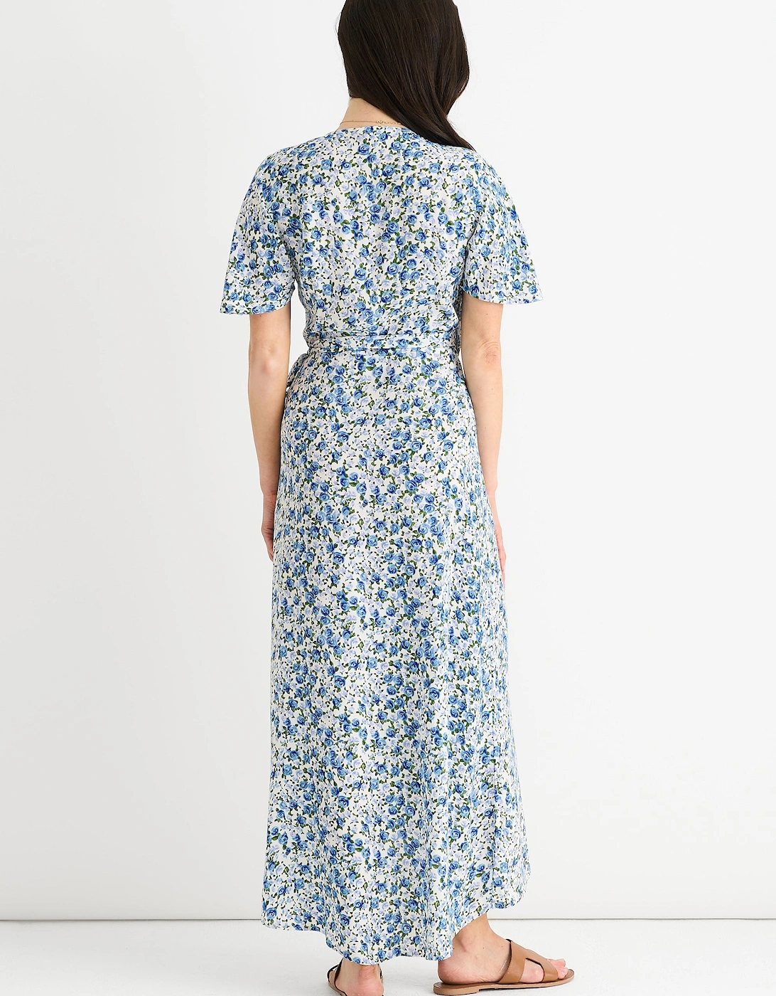 Blue Floral Wrap Midi Dress