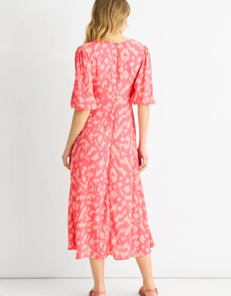 Pink Animal Print Viscose Midi Dress