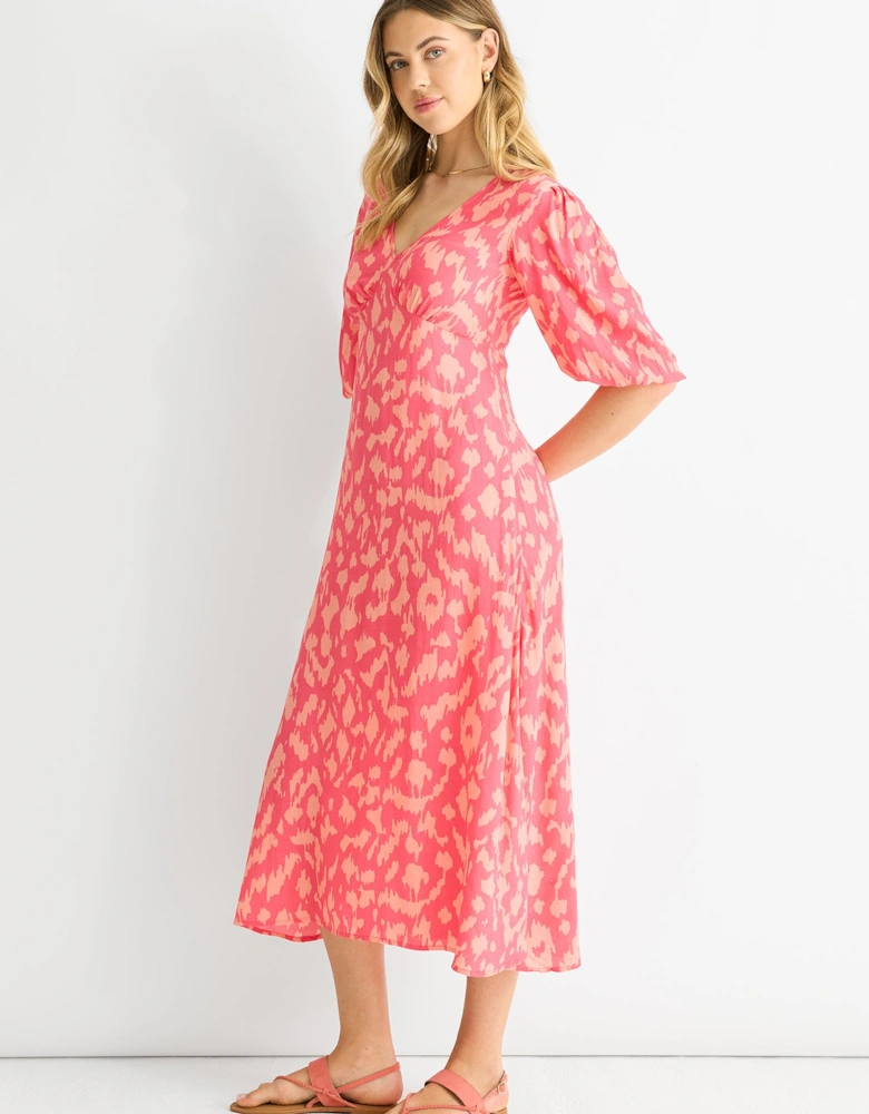 Pink Animal Print Viscose Midi Dress