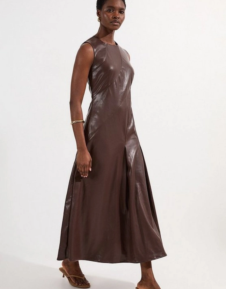 Faux Leather Seam Detail Full Midi Dress