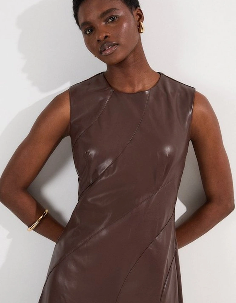 Faux Leather Seam Detail Full Midi Dress
