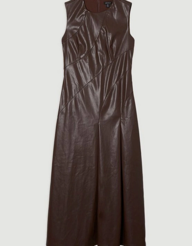 Faux Leather Seam Detail Full Midi Dress