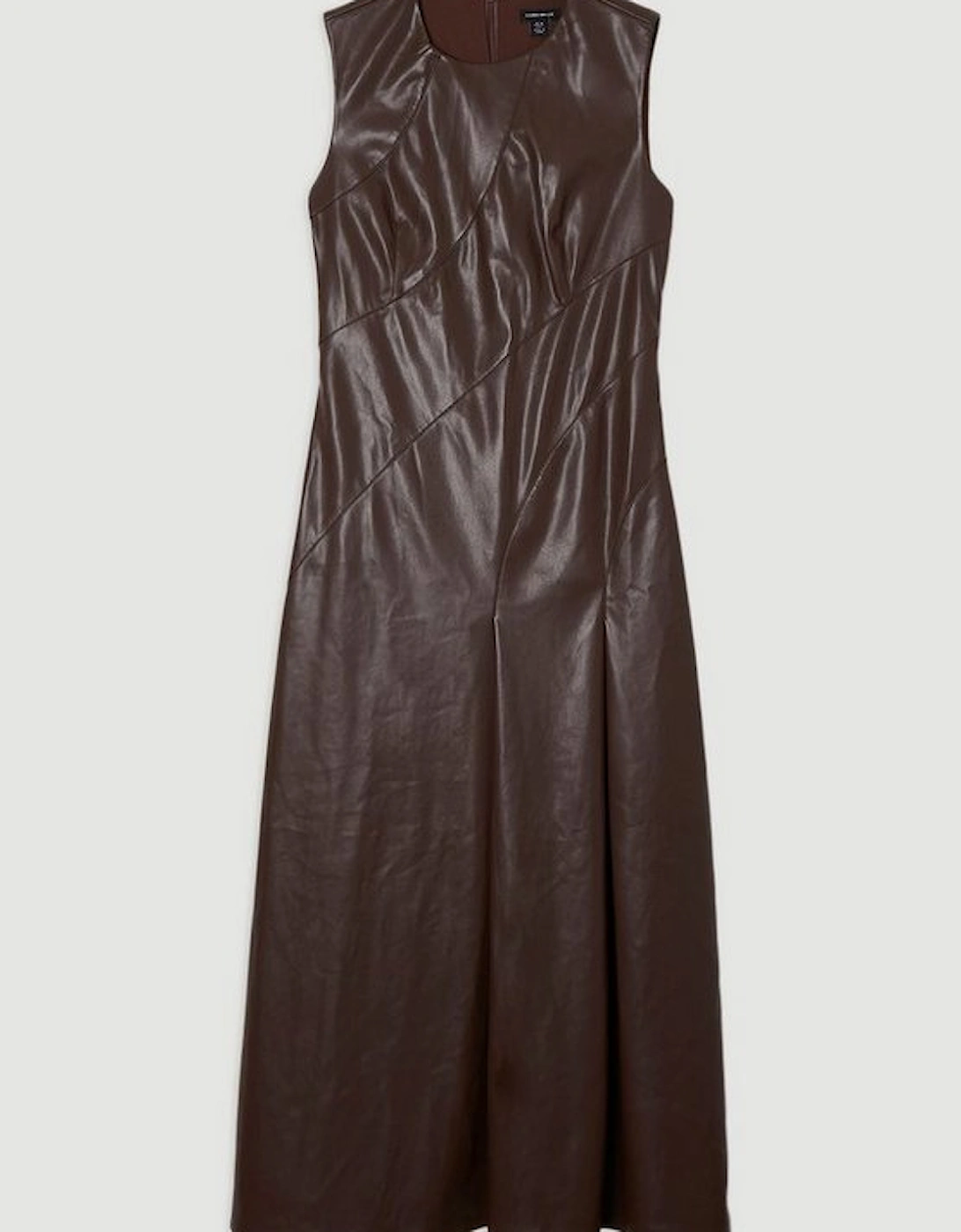 Faux Leather Seam Detail Full Midi Dress