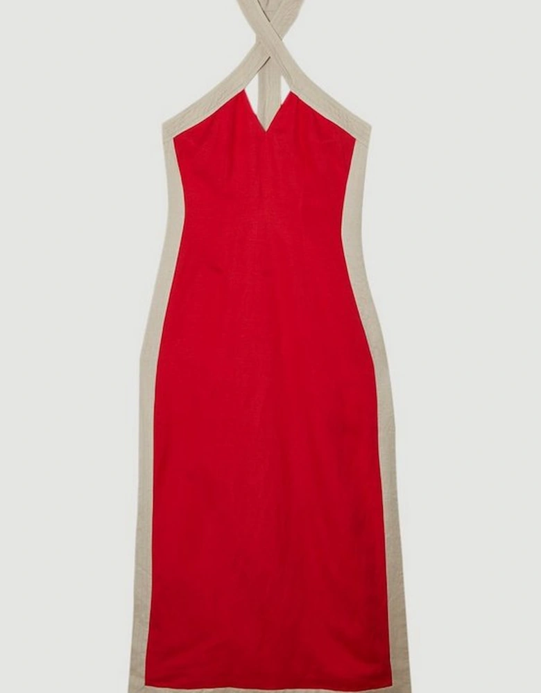 Contrast Linen Halter Neck Woven Maxi Dress