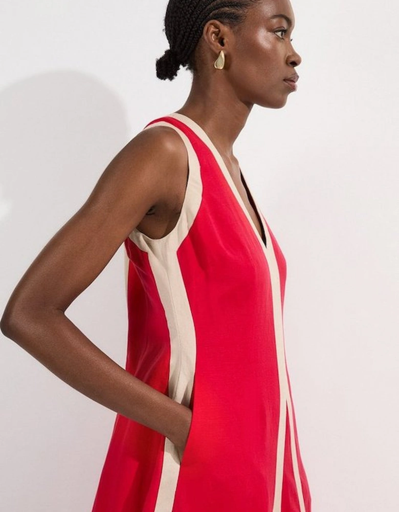 Petite Contrast Linen Plunge Neck Woven Maxi Dress