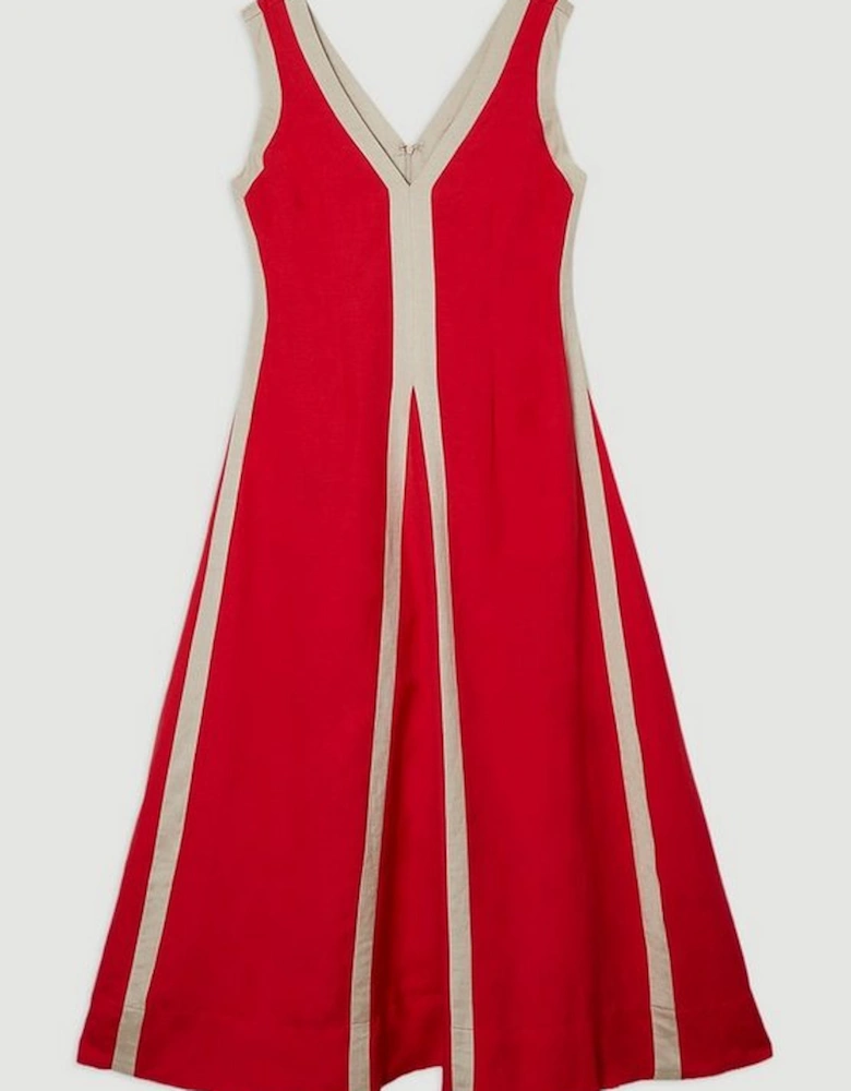Petite Contrast Linen Plunge Neck Woven Maxi Dress