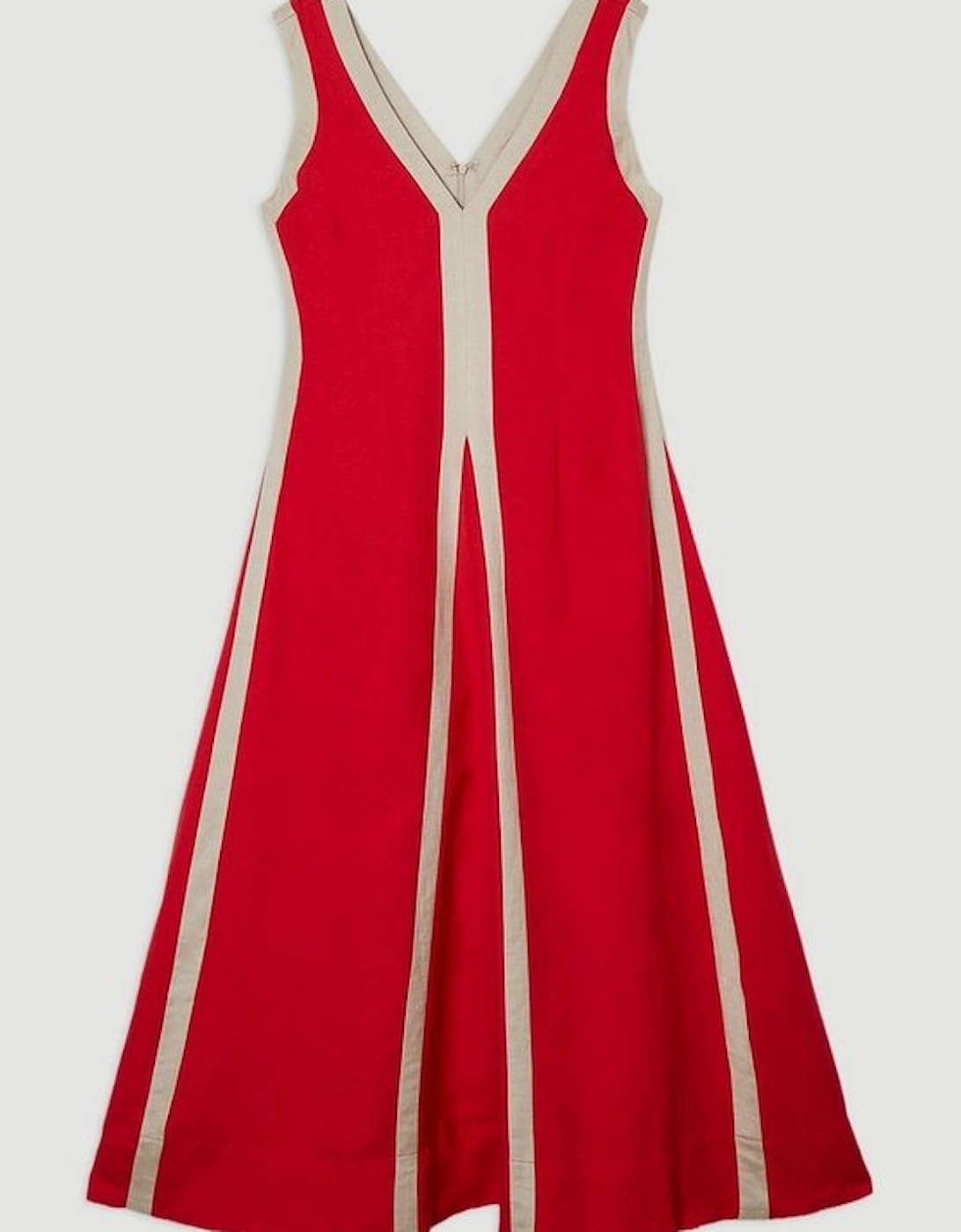 Petite Contrast Linen Plunge Neck Woven Maxi Dress