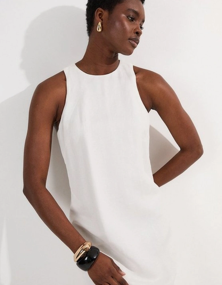 Viscose Linen Halter Open Back Woven Column Dress