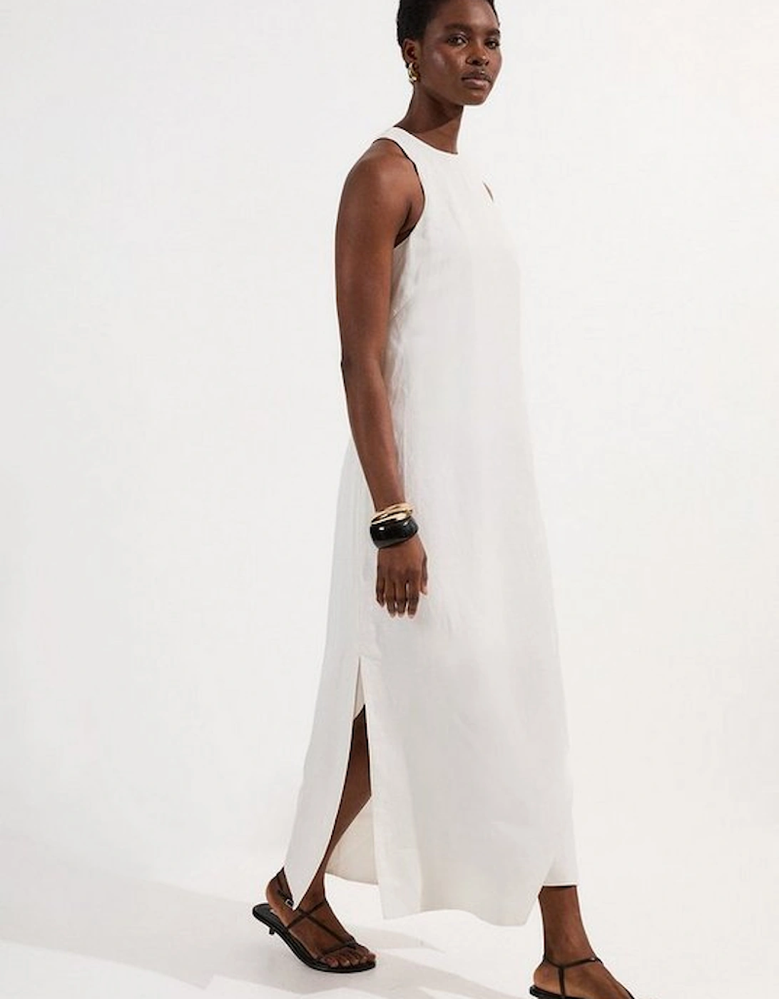 Viscose Linen Halter Open Back Woven Column Dress, 5 of 4