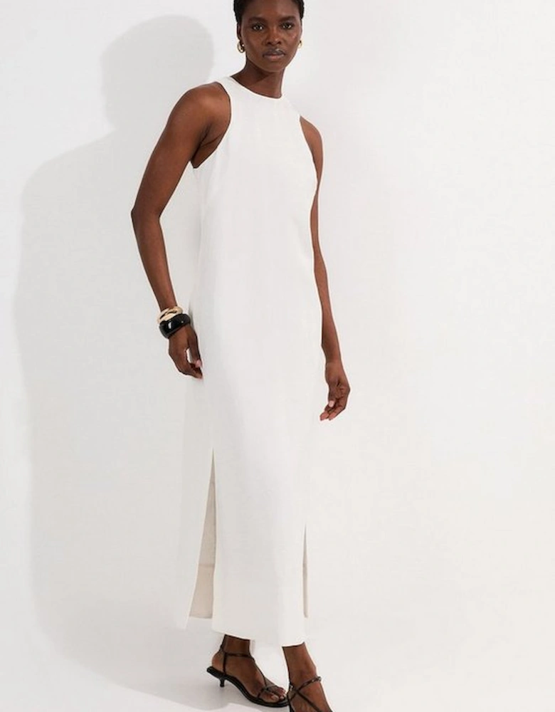 Viscose Linen Halter Open Back Woven Column Dress