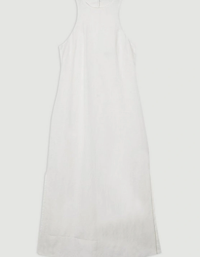 Viscose Linen Halter Open Back Woven Column Dress