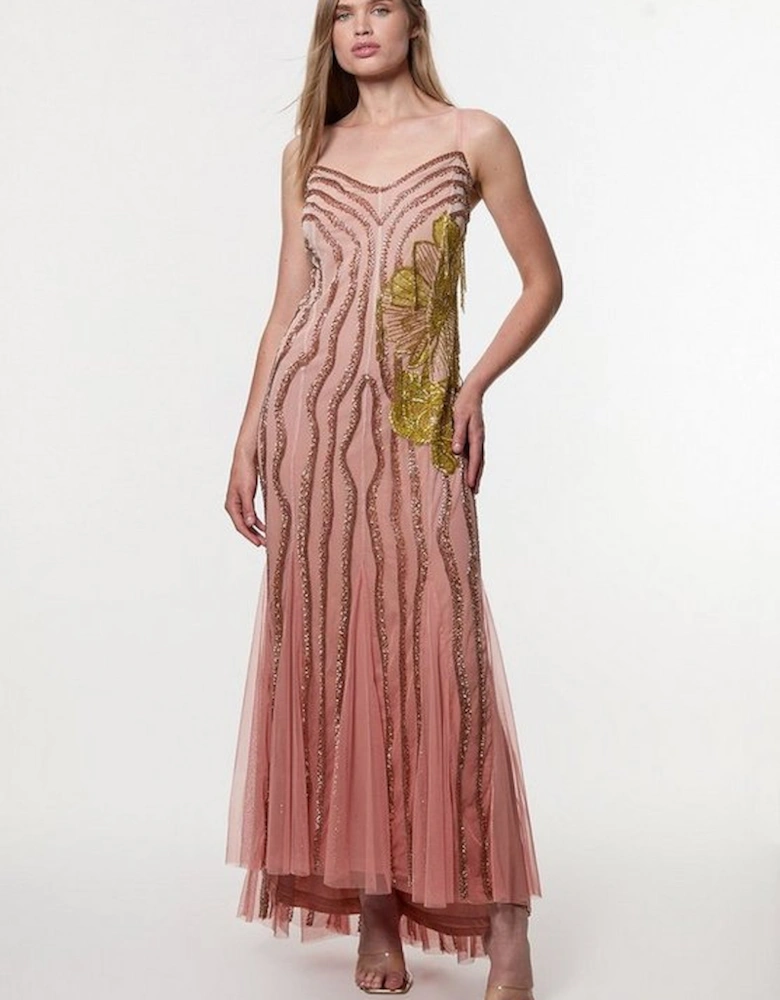 Digital Ophelia Ombre Beaded Strapless Woven Maxi Dress