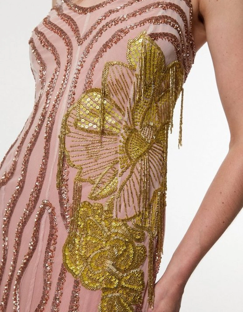 Digital Ophelia Ombre Beaded Strapless Woven Maxi Dress