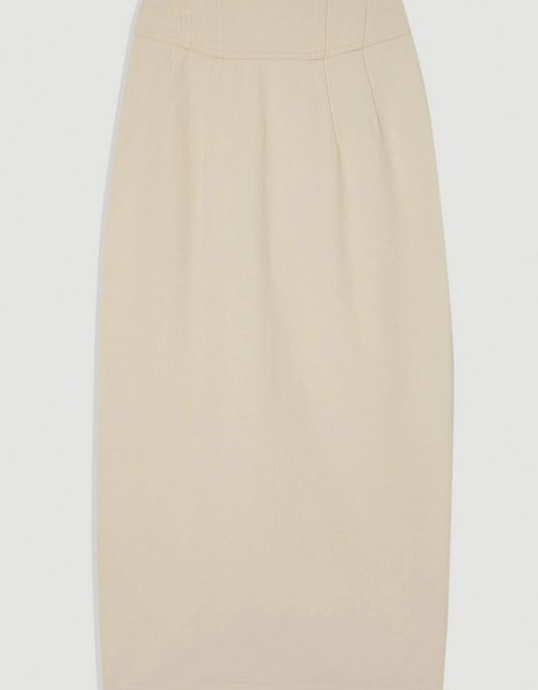 Corset Waist Denim Midi Skirt