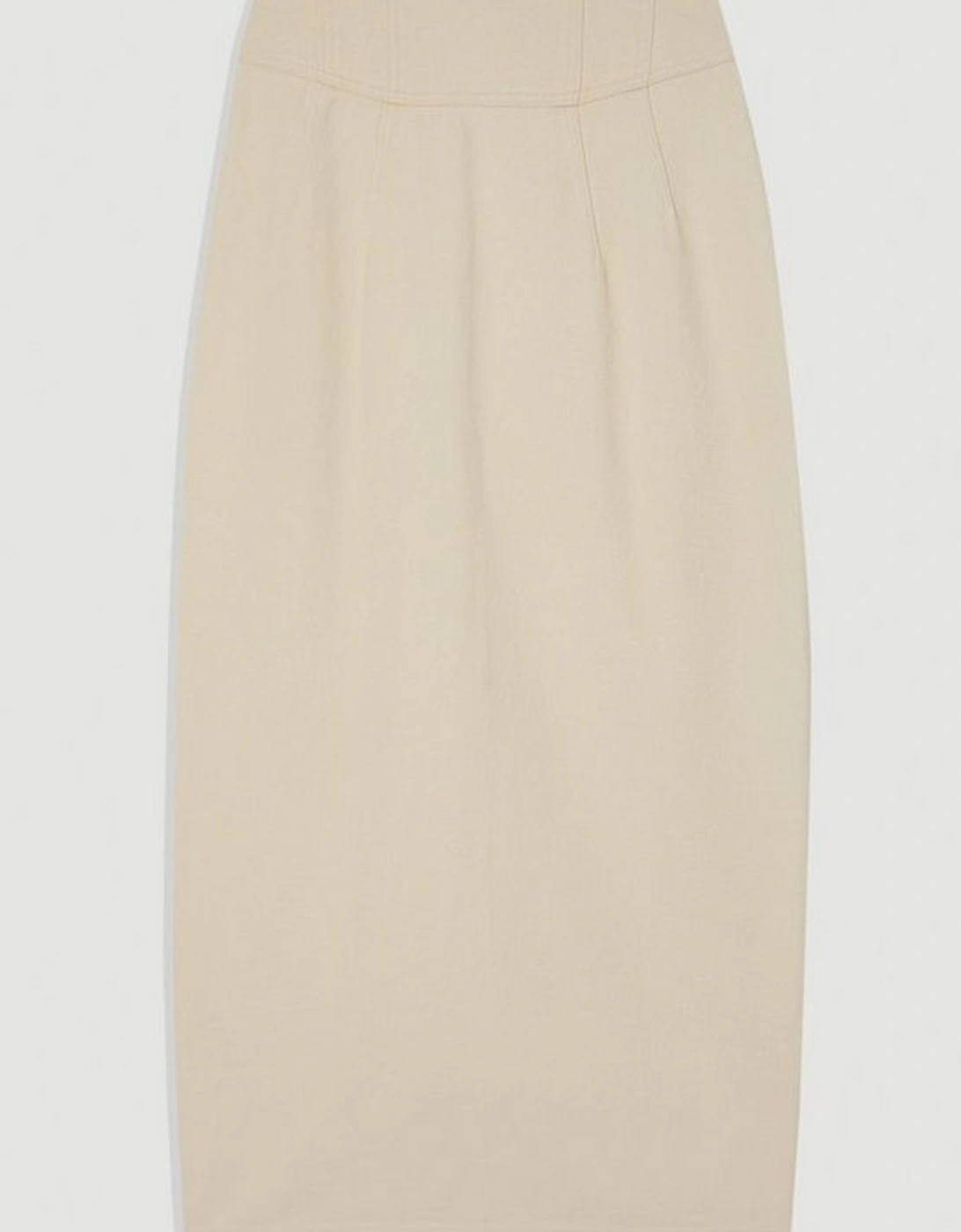 Corset Waist Denim Midi Skirt