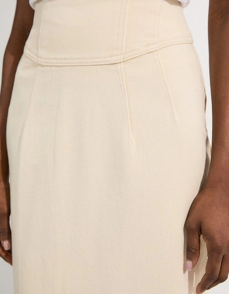 Corset Waist Denim Midi Skirt