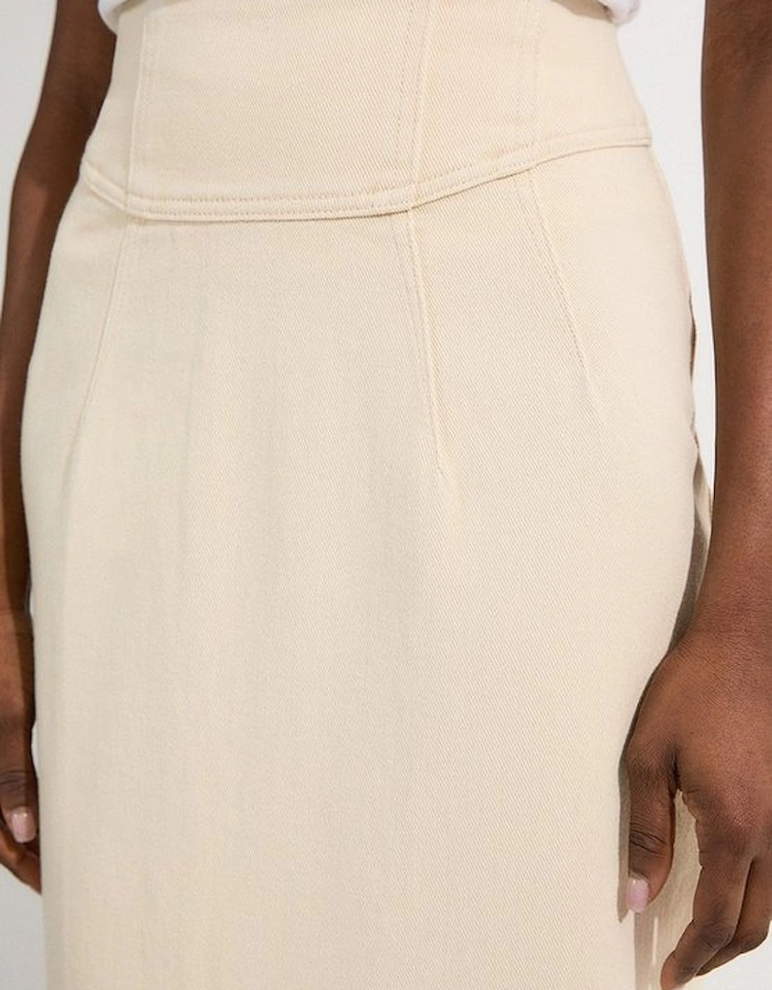 Corset Waist Denim Midi Skirt
