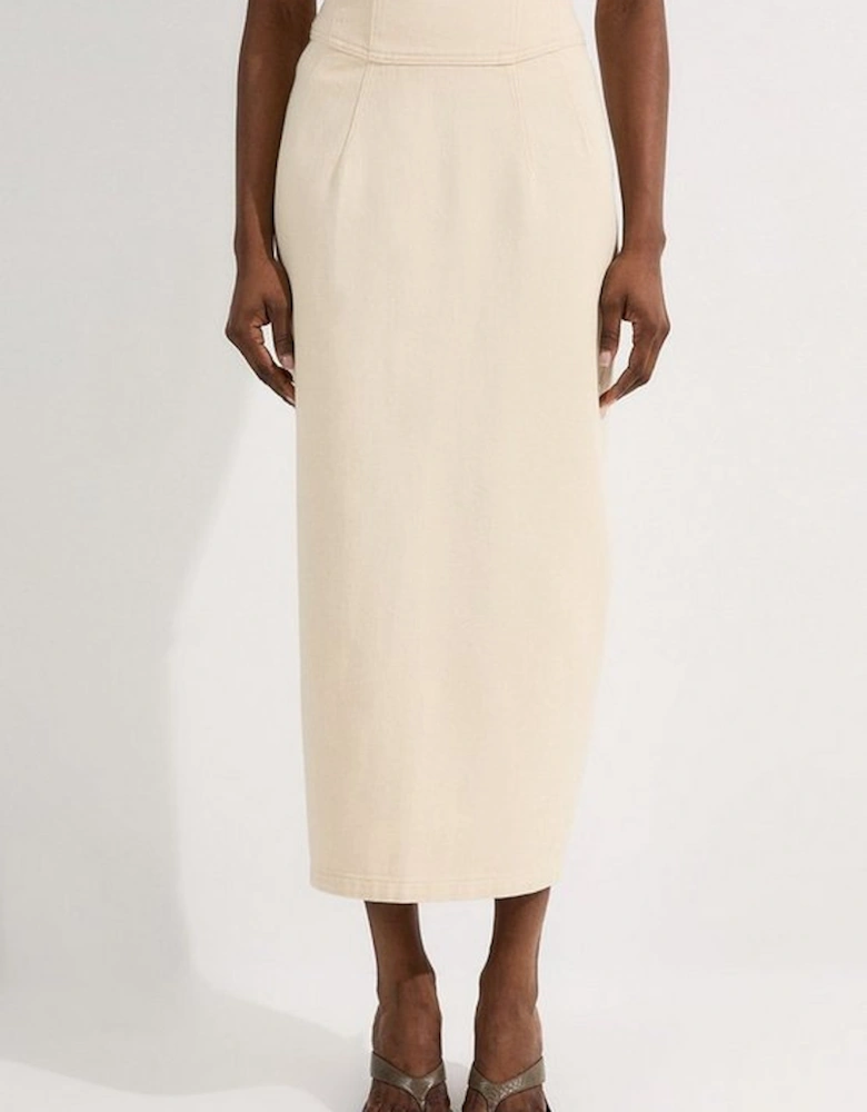 Corset Waist Denim Midi Skirt
