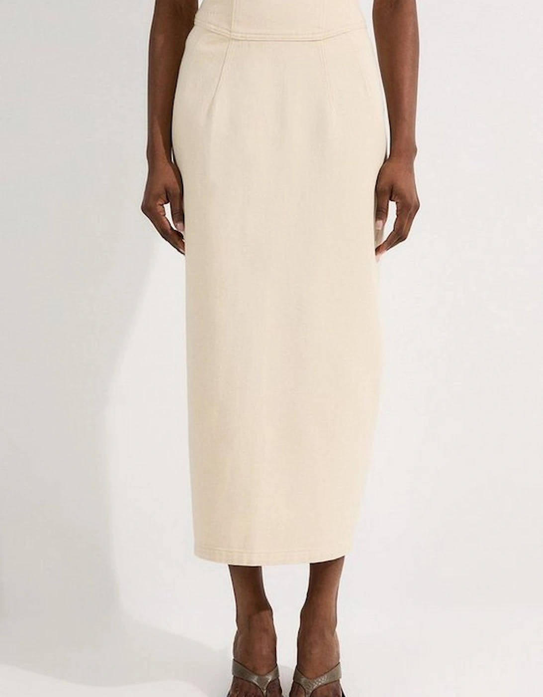 Corset Waist Denim Midi Skirt