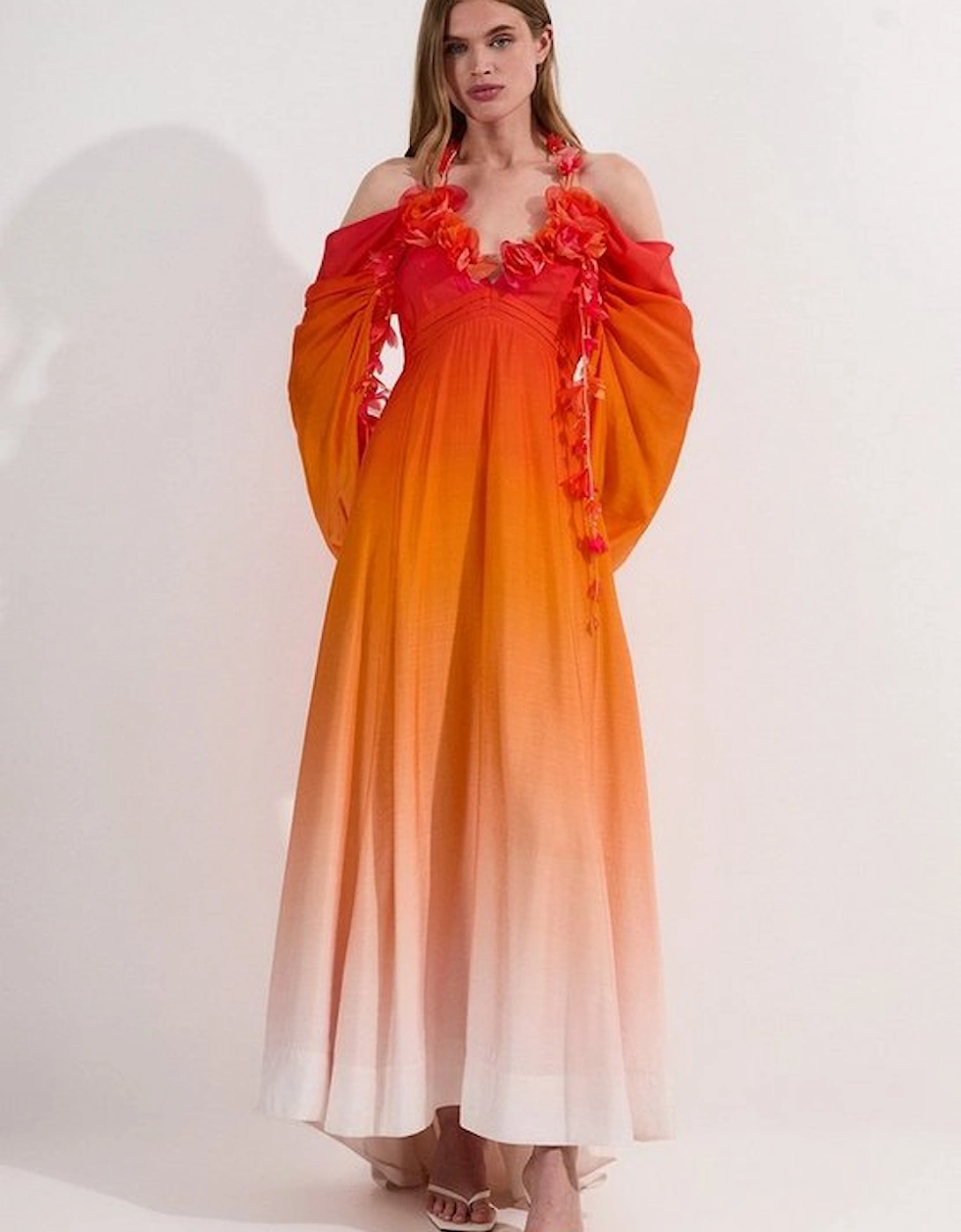 Ombre Applique Printed Cold Shoulder Woven Maxi Dress, 4 of 3