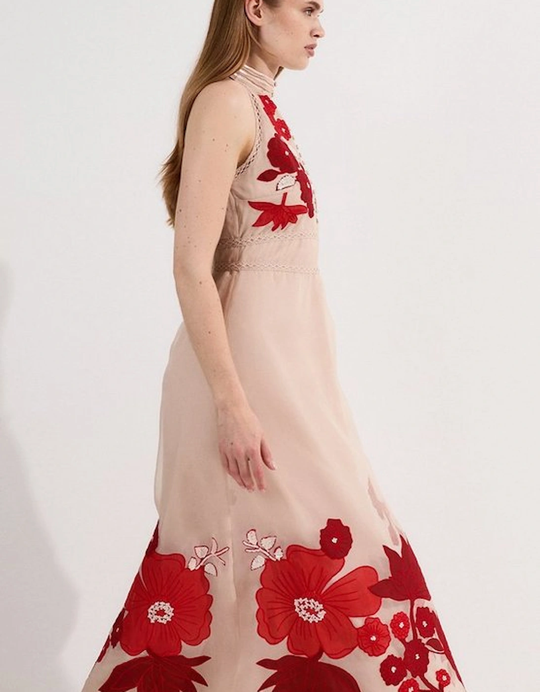 Applique Organdie Buttoned Halter Neck Maxi Dress, 5 of 4