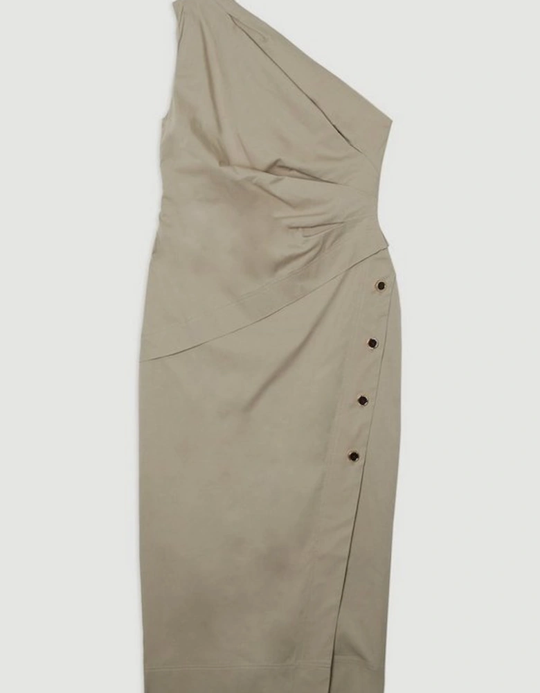 Tailored Polished Cotton Asymmetric Drape Pencil Dress