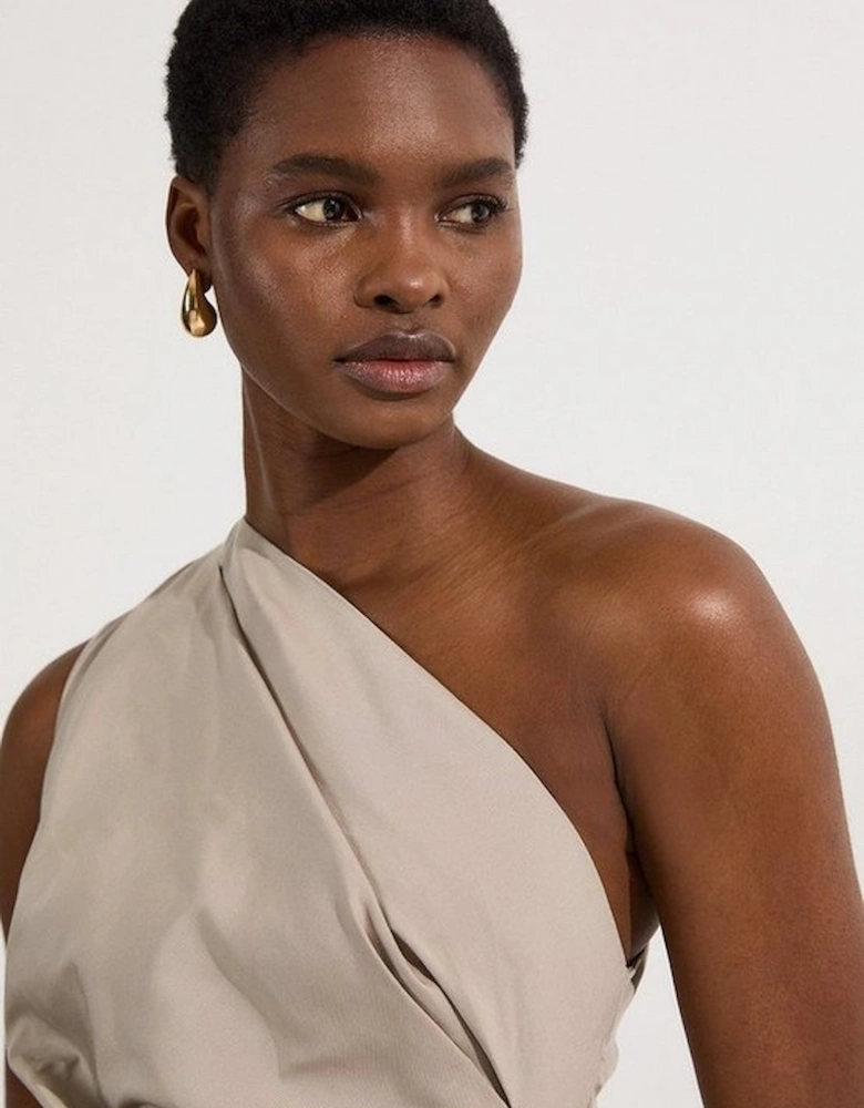 Tailored Polished Cotton Asymmetric Drape Pencil Dress