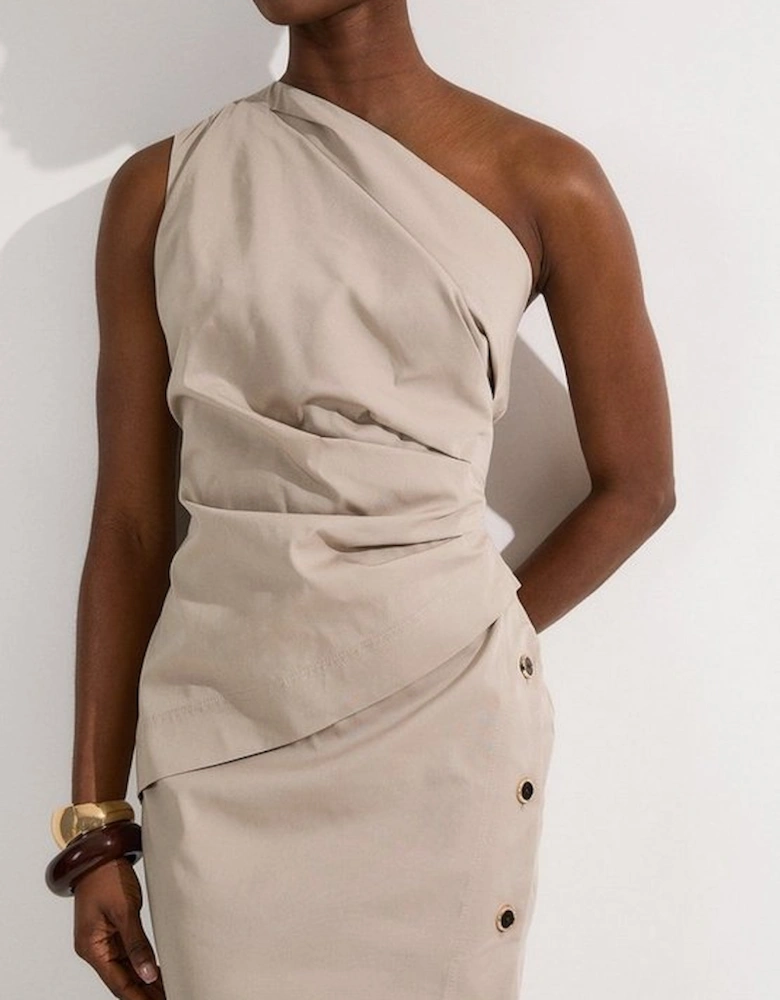 Tailored Polished Cotton Asymmetric Drape Pencil Dress