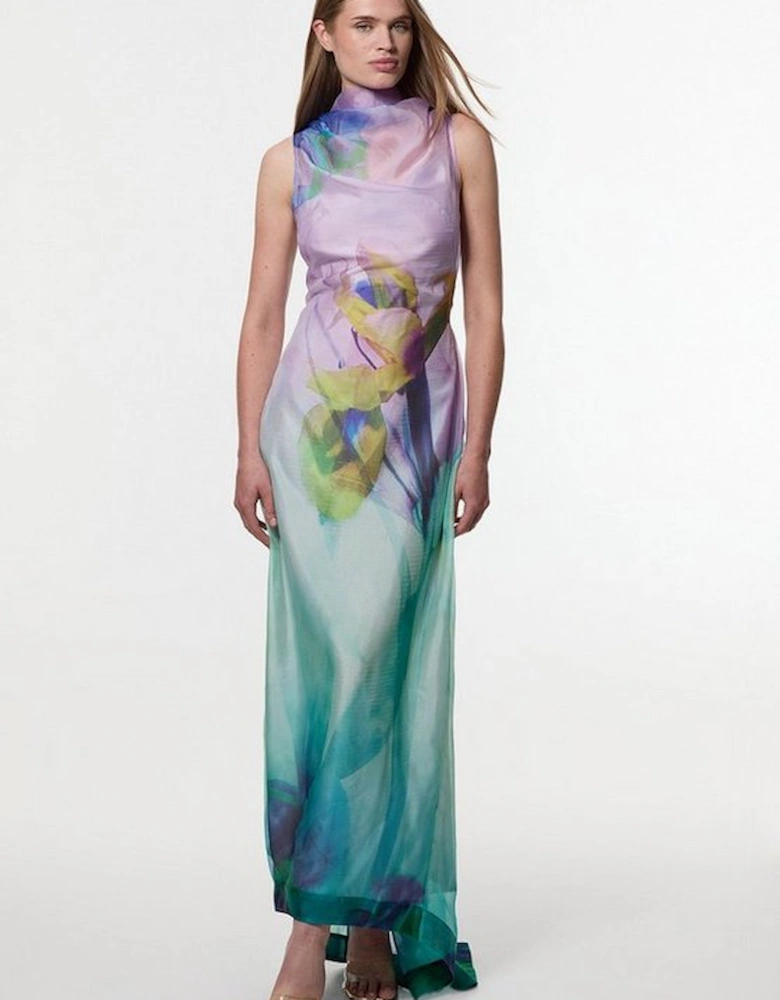 Digital Ophelia Floral Organdie High Neck Maxi Dress