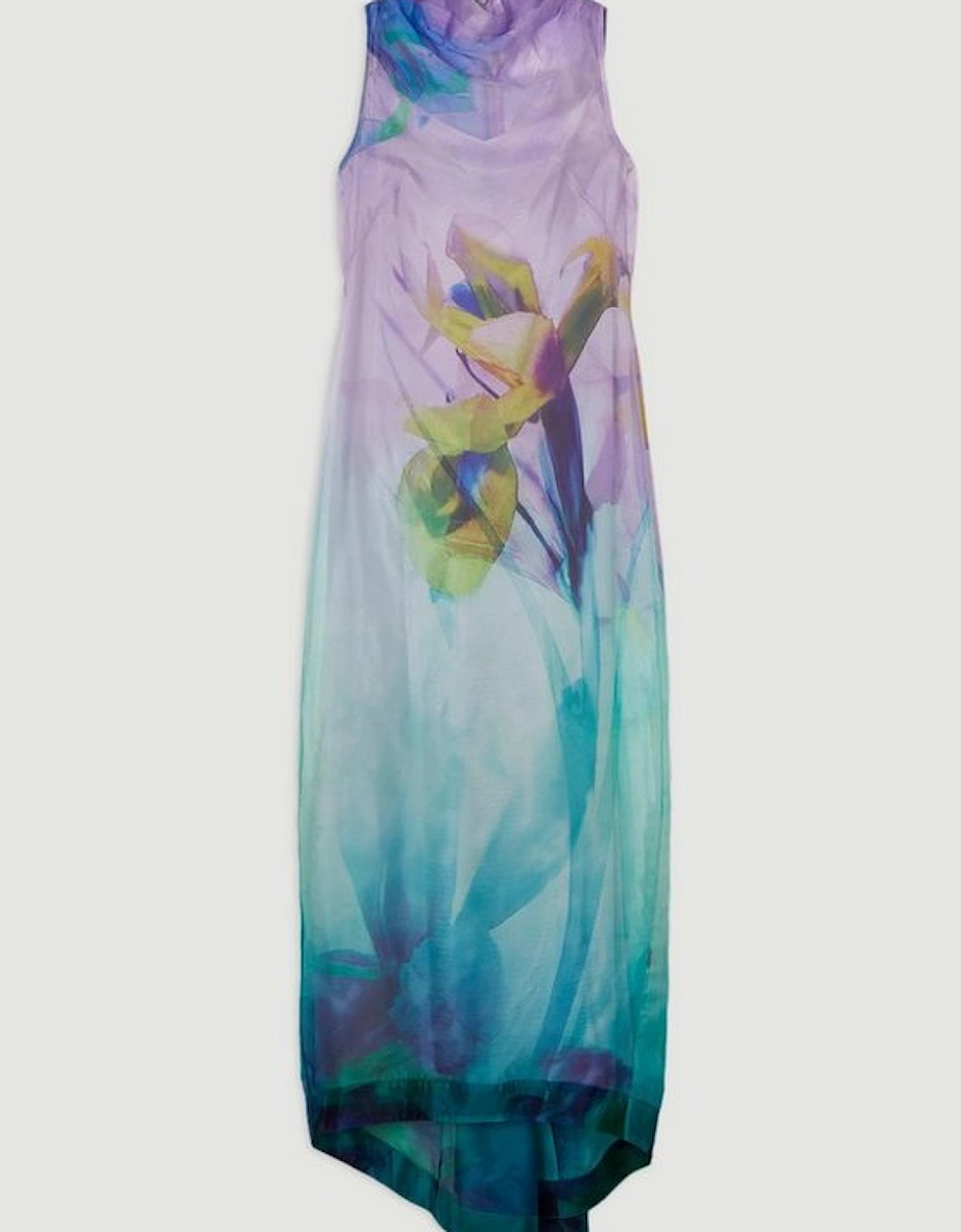 Digital Ophelia Floral Organdie High Neck Maxi Dress