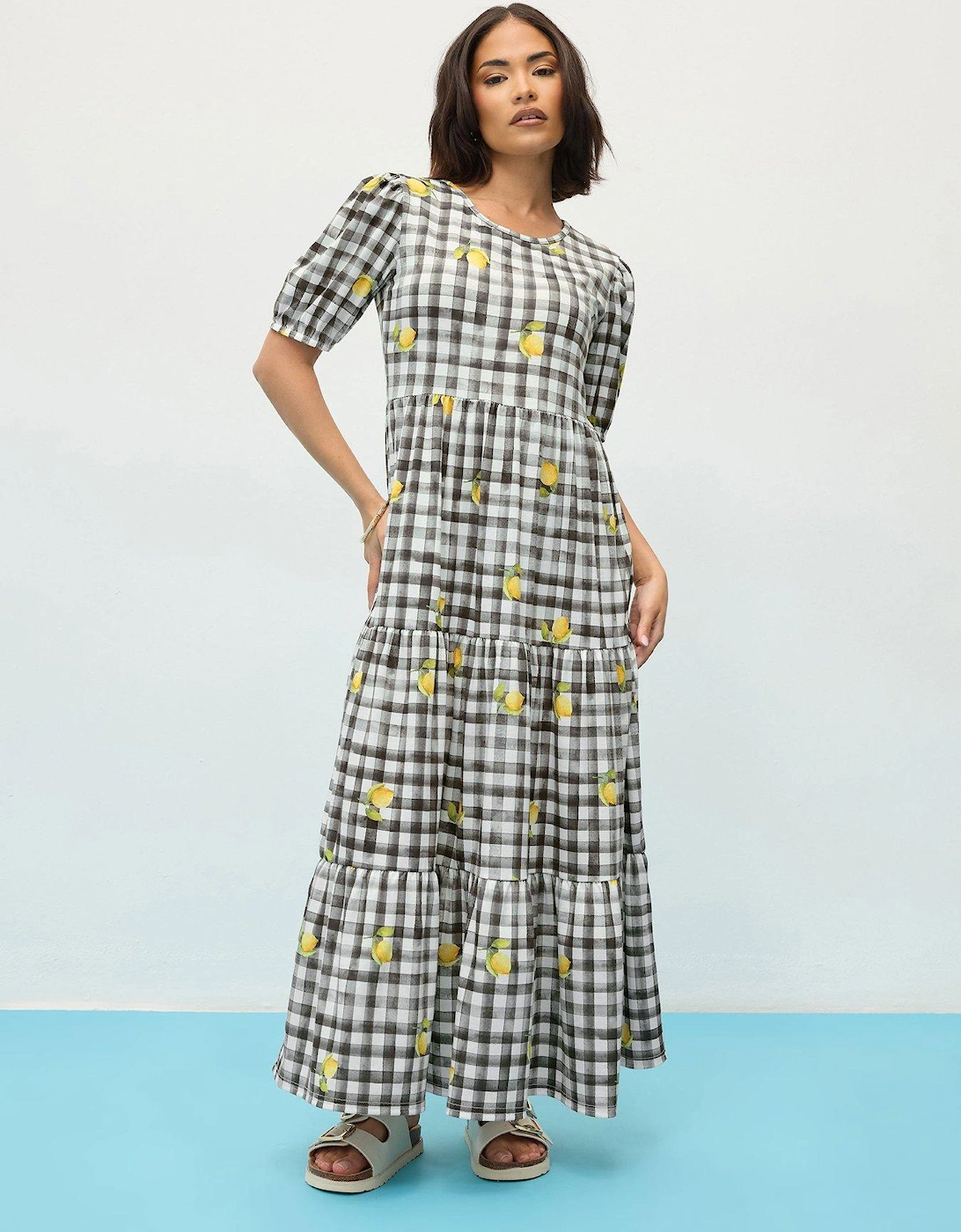 Petite Lemon Gingham Tiered Dress - Black, 2 of 1