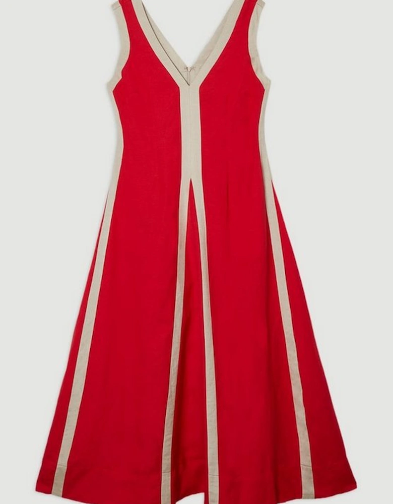 Contrast Linen Plunge Neck Woven Maxi Dress