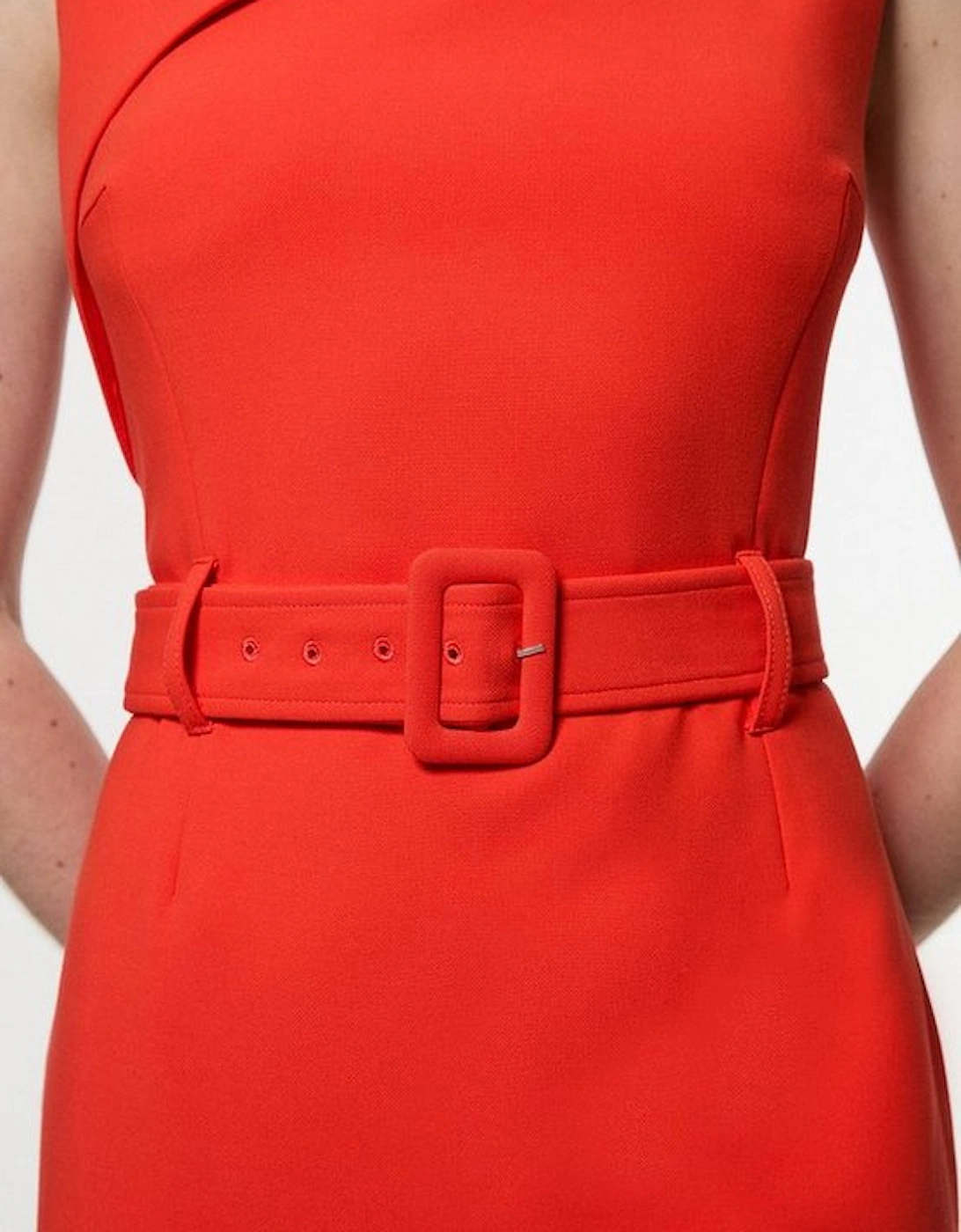 Compact Stretch Belted Pencil Midi Dress