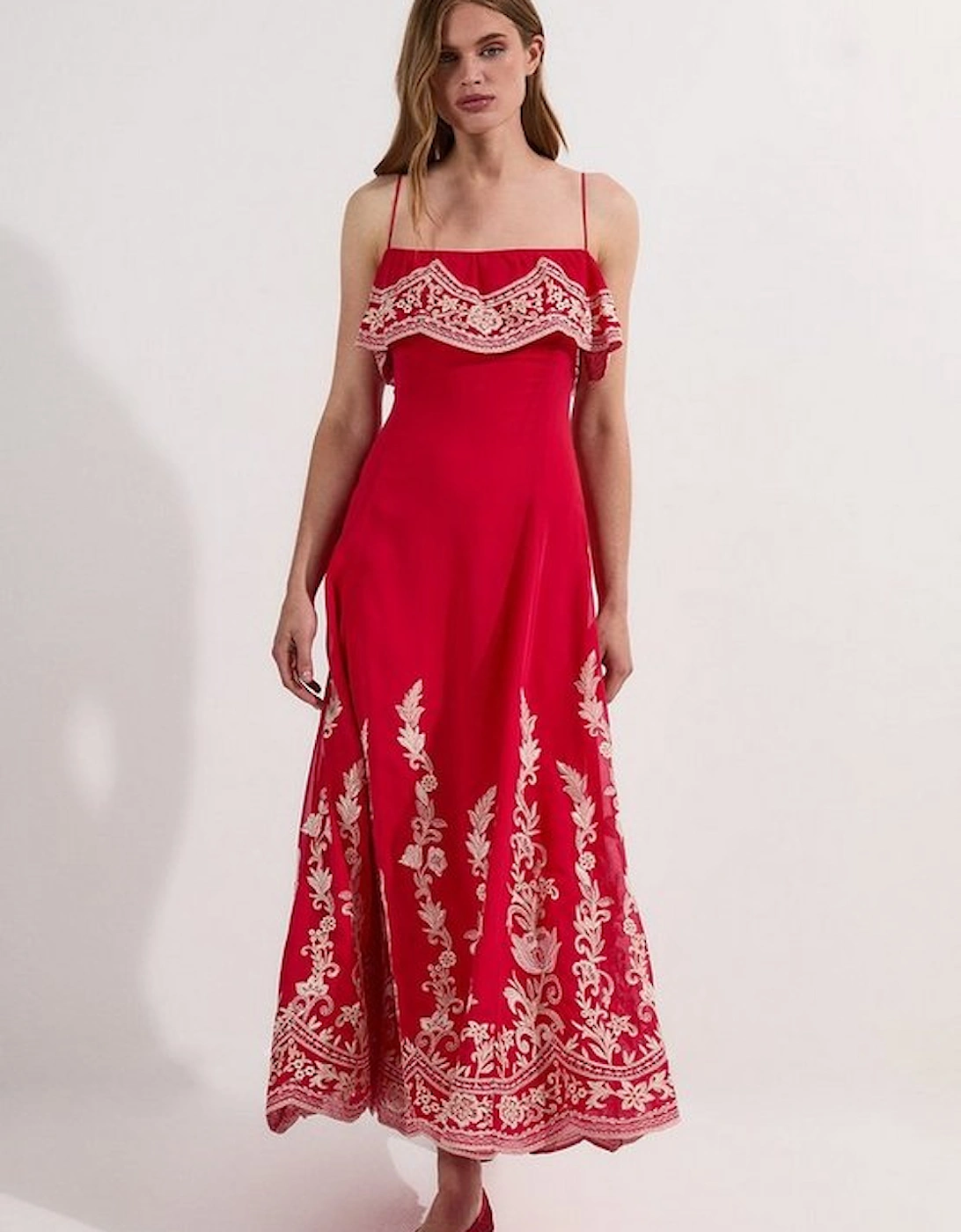 Tall Embroidered Applique Strappy Midi Dress, 4 of 3