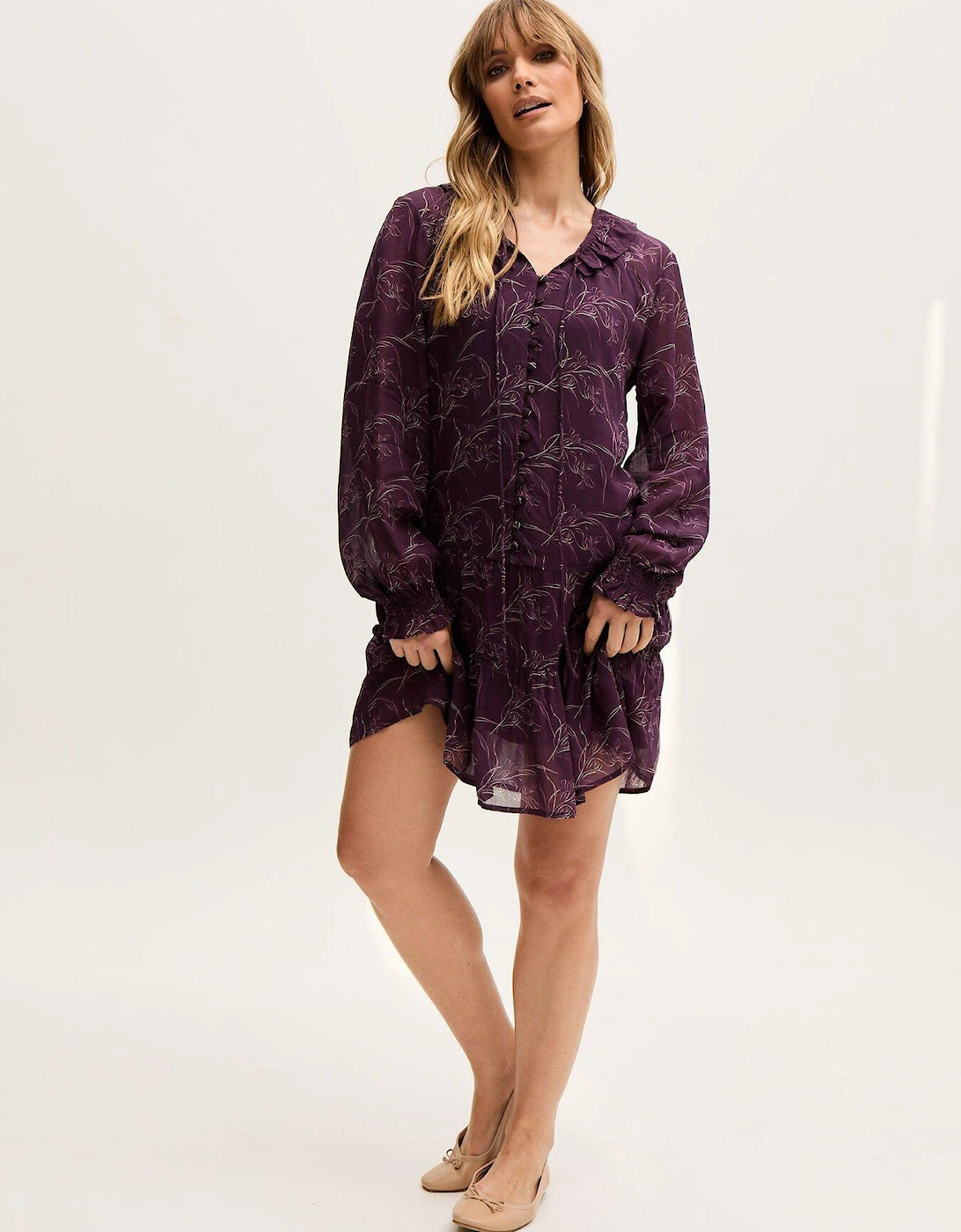 Henrietta Floral Print Button Down Mini Dress - Purple, 2 of 1