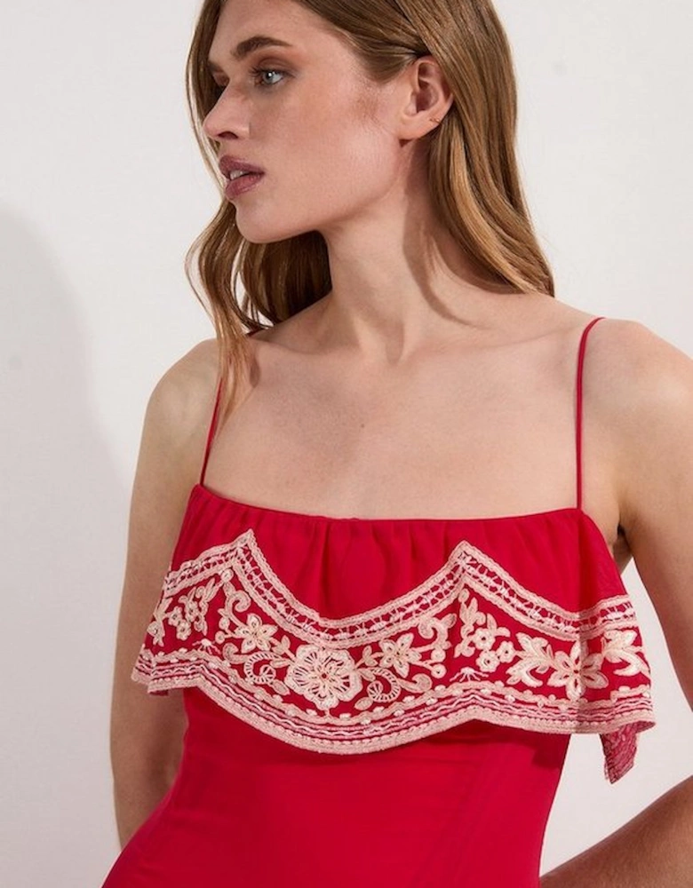 Tall Embroidered Applique Strappy Midi Dress