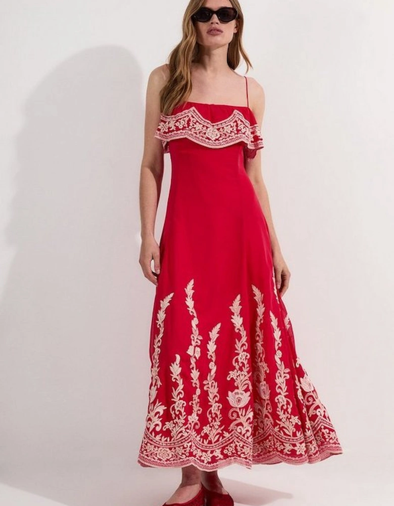 Tall Embroidered Applique Strappy Midi Dress