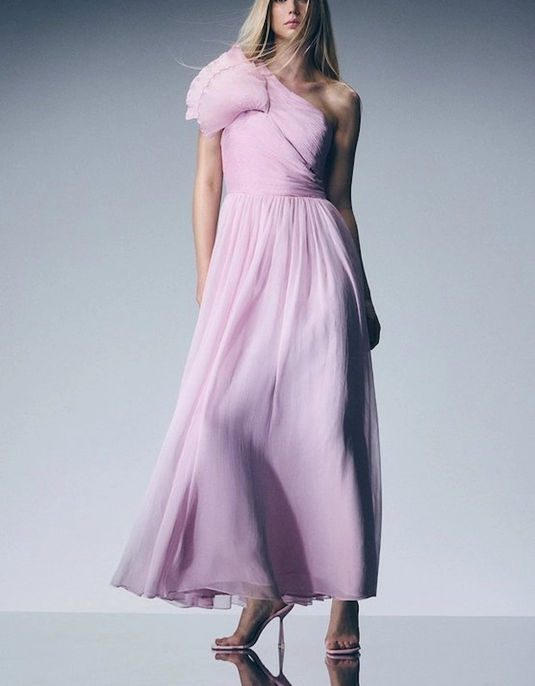 Digital Ophelia Crinkle Georgette Fine Pleated One Shoulder Woven Maxi Dress, 2 of 1