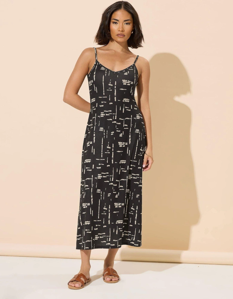 Petite Midi Strappy Ditsy Dress - Black