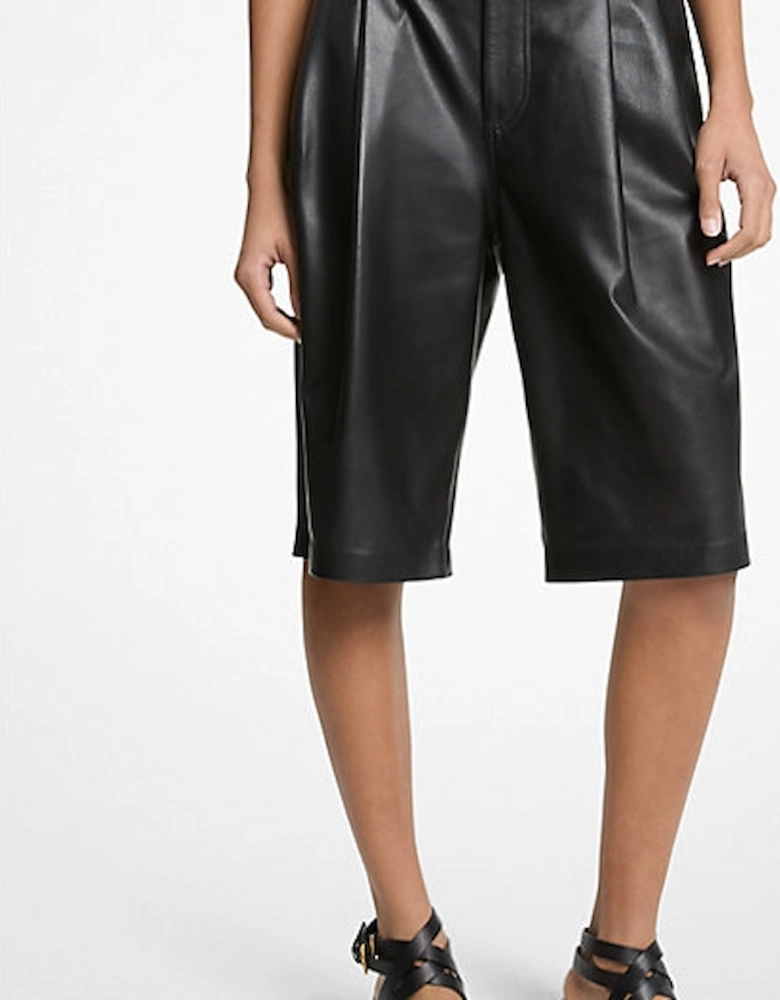 Pleated Leather Bermuda Shorts