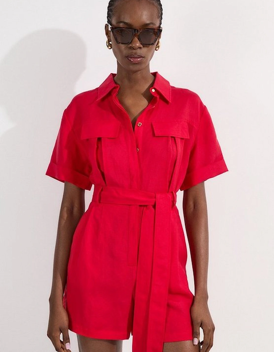 Viscose Linen Woven Belted Playsuit, 5 of 4