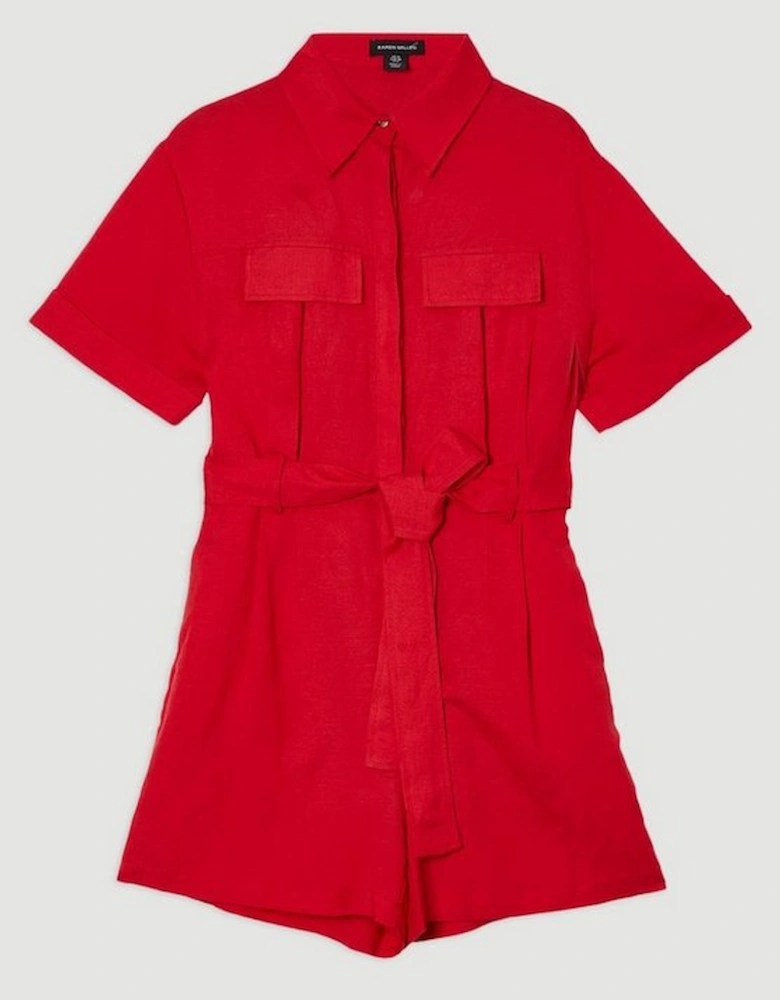 Viscose Linen Woven Belted Playsuit