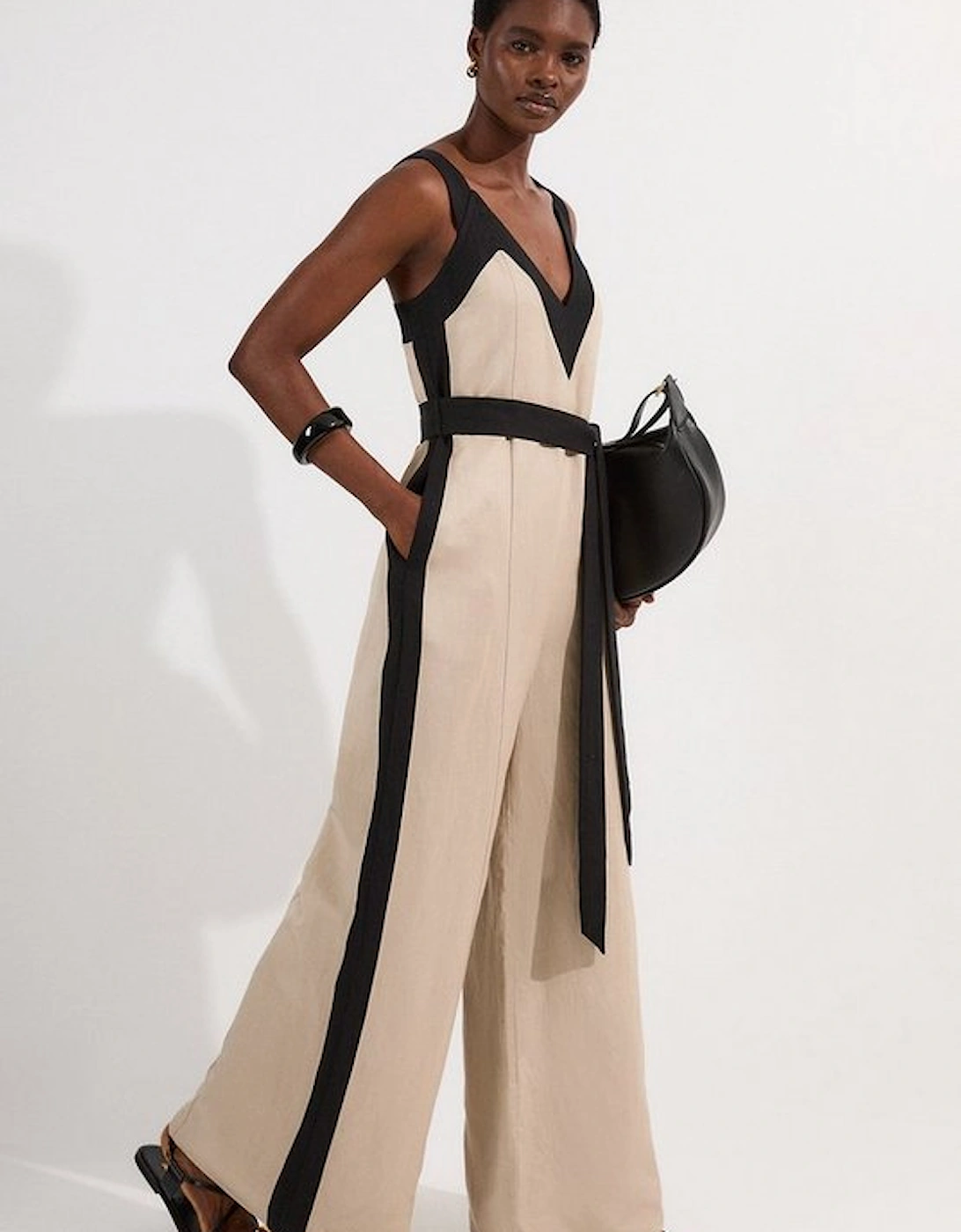 Contrast Linen Cross Back Woven Jumpsuit, 5 of 4