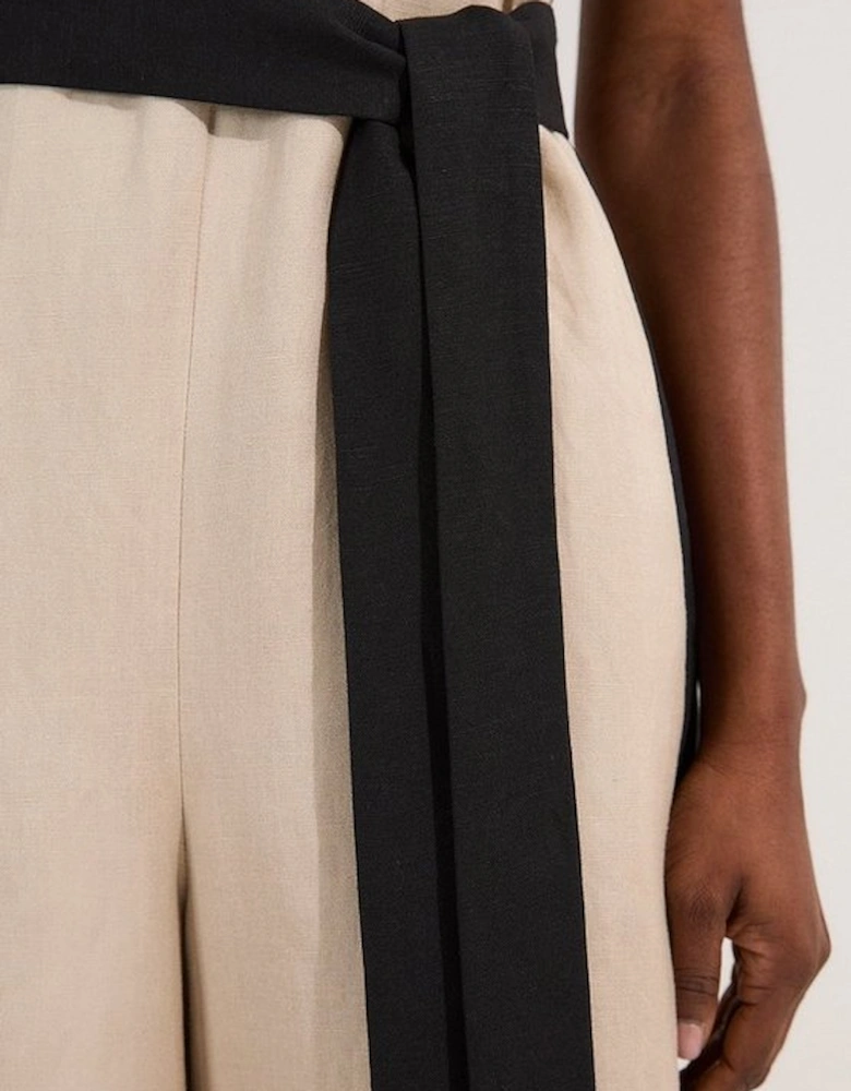 Contrast Linen Cross Back Woven Jumpsuit