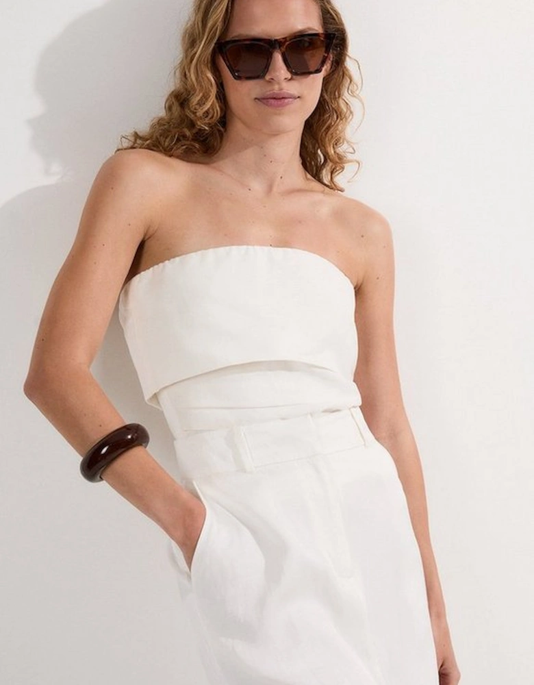 Linen Viscose Woven Bandeau Top With Ruched Side Detail